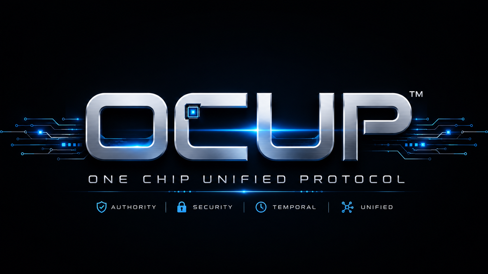 OCUP wordmark — One Chip Unified Protocol. Authority. Security. Temporal. Unified.